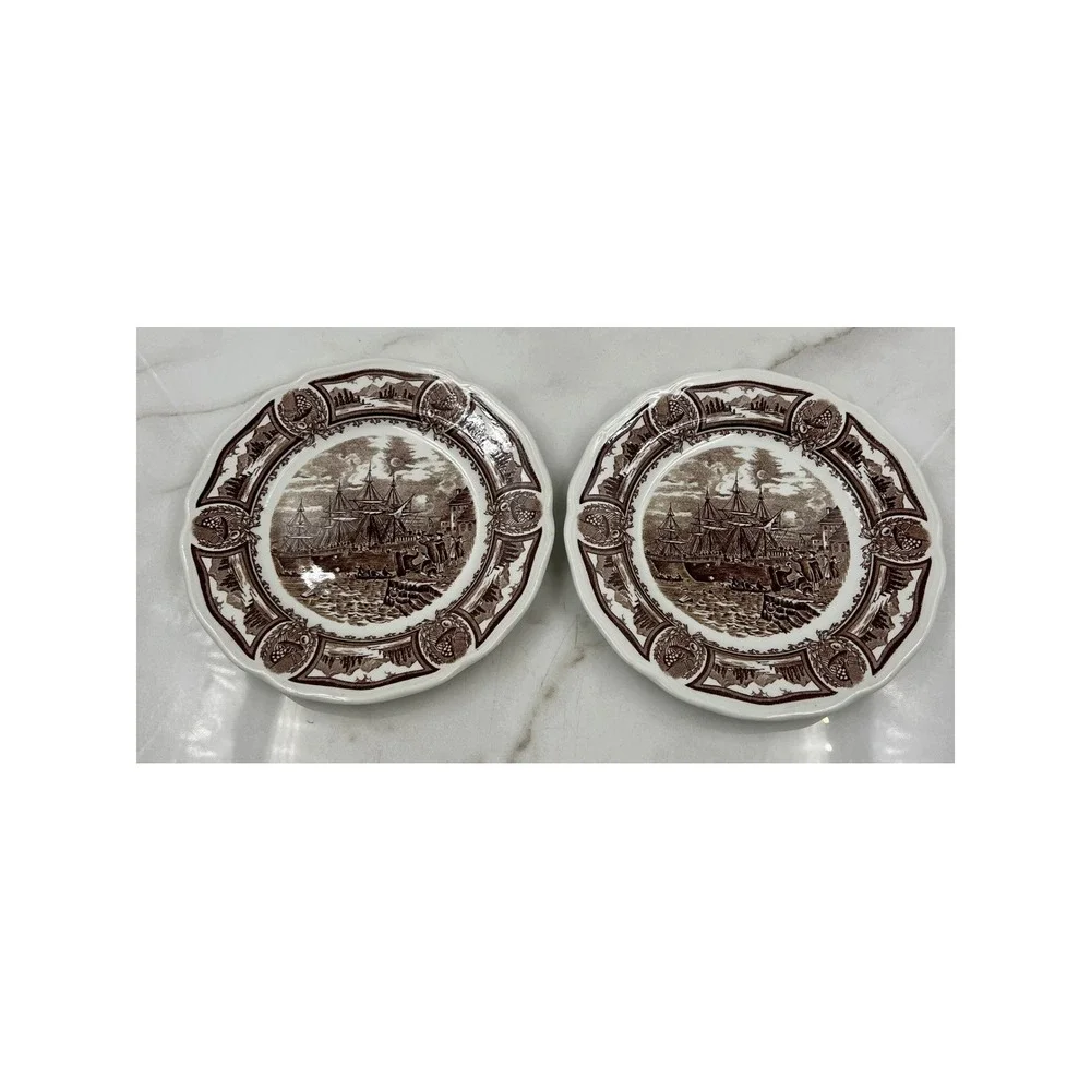 J&G Meakin Americana Style House Boston Tea Party Brown Ironstone Salad Plates 2